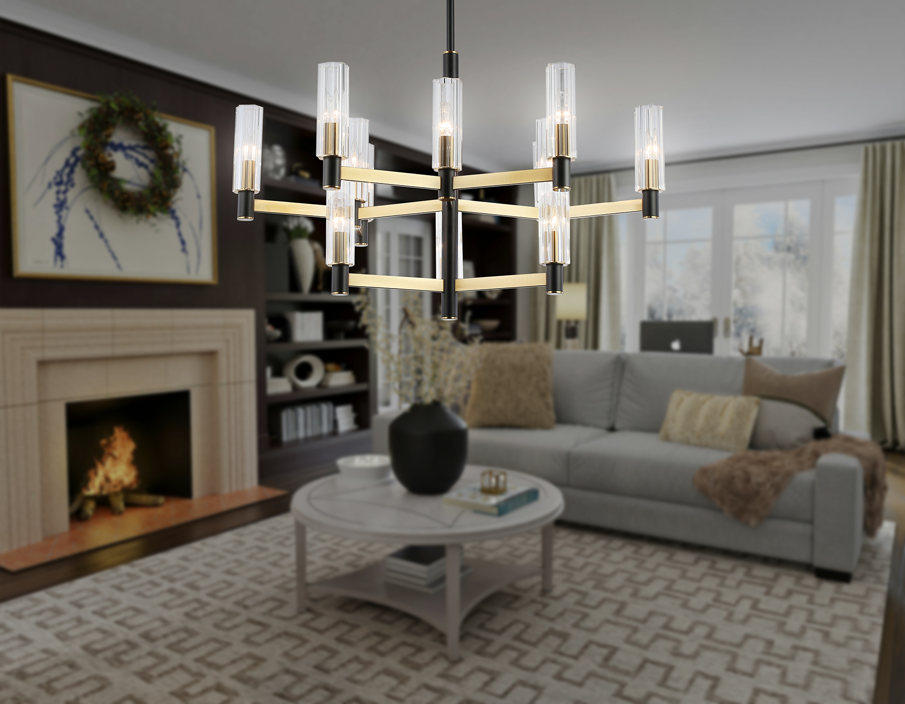 Люстра на штанге LH55515/12 BK/BS/CL черный/латунь/прозрачный E14*12 max 40W D860*905