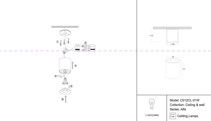 Накладной потолочный светильник Slim GU10 1x50Вт Maytoni Technical C012CL-01W (c012cl-01w)