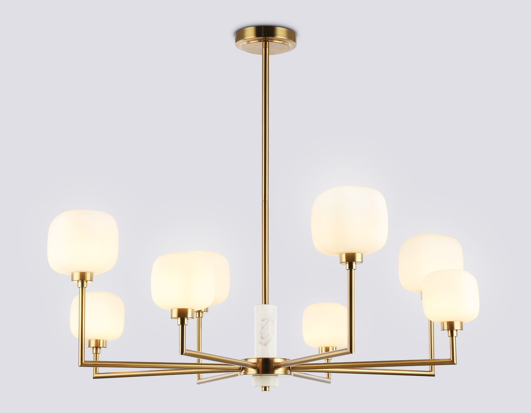 Люстра на штанге с мрамором LH53017/8 BS/FR латунь/белый матовый G9*8 max 40W D830*680