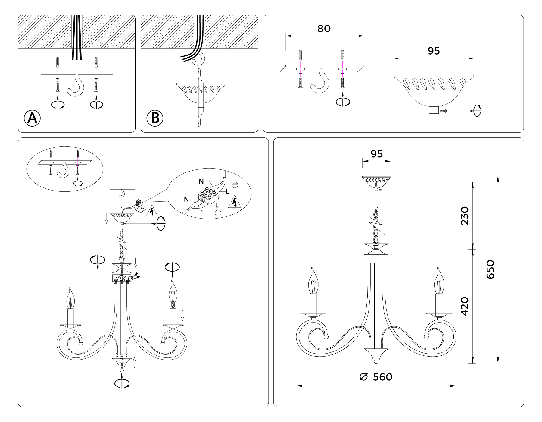 Подвесная люстра TR9612/6 BK черный E14/6 max 40W D560*650