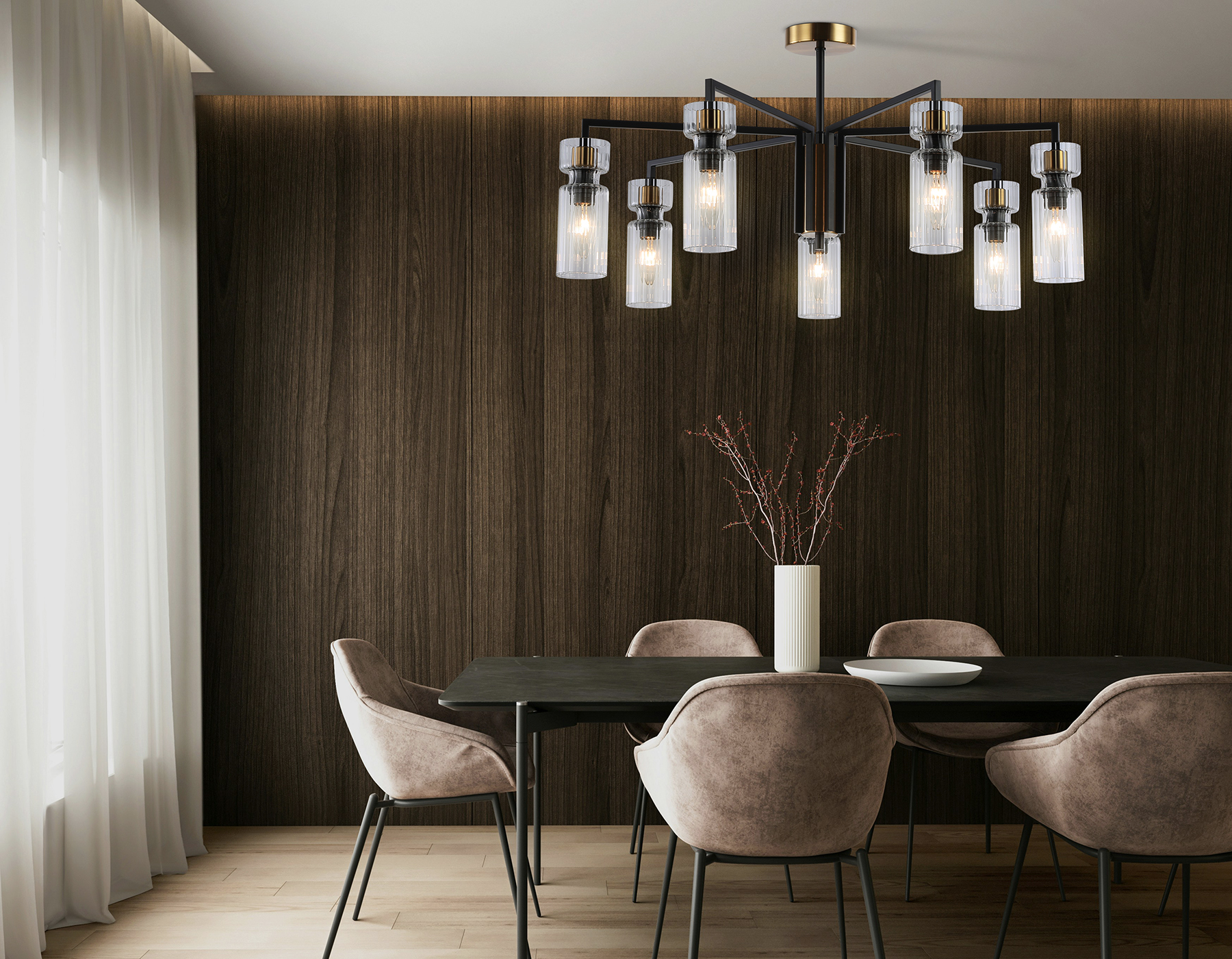 Люстра на штанге LH56115/7 BK/BS/CL черный/латунь/прозрачный E14*7 max 40W D705*350