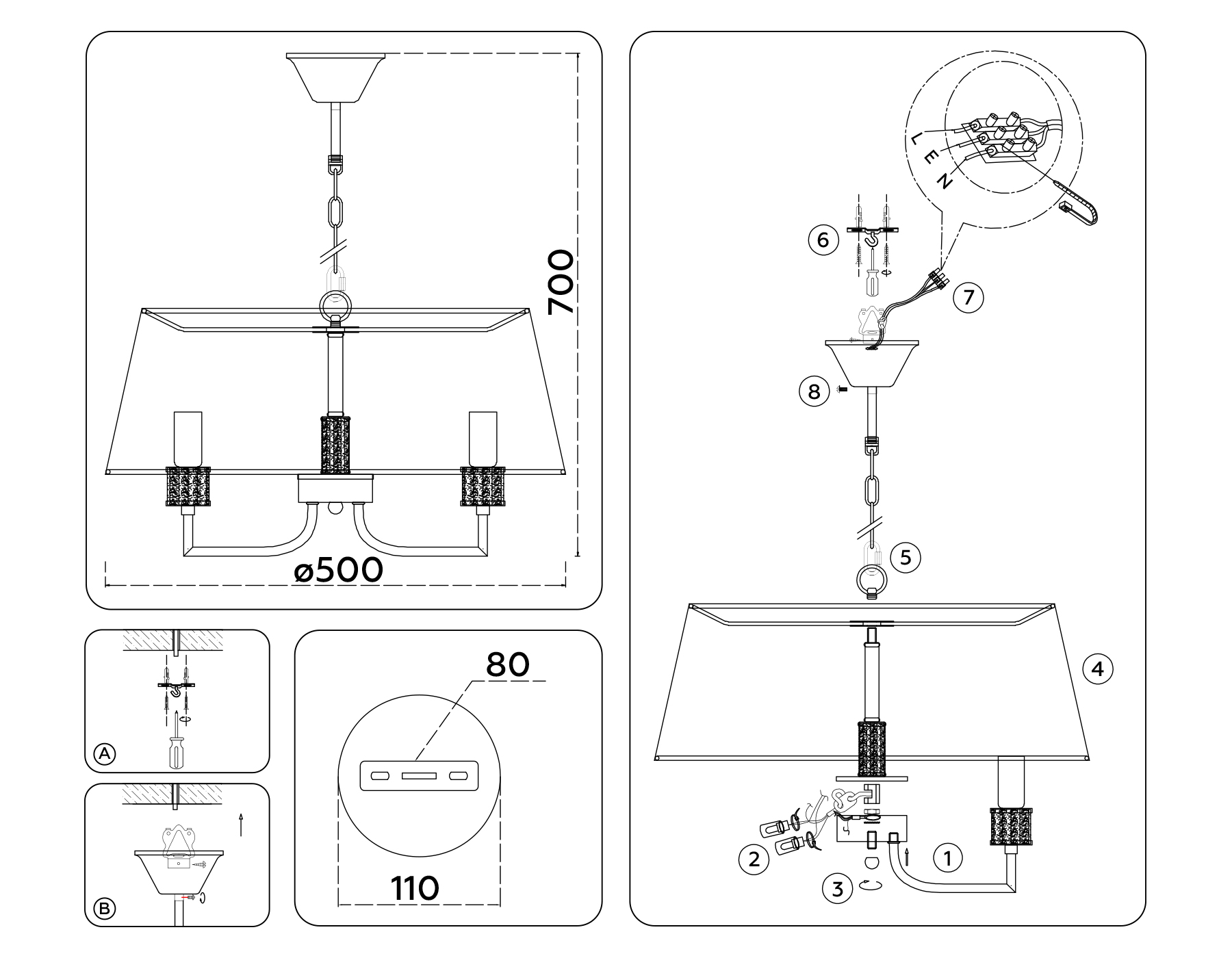 Подвесная люстра с абажуром LH71211/5 CGD золото E14/5 max 40W D500*700
