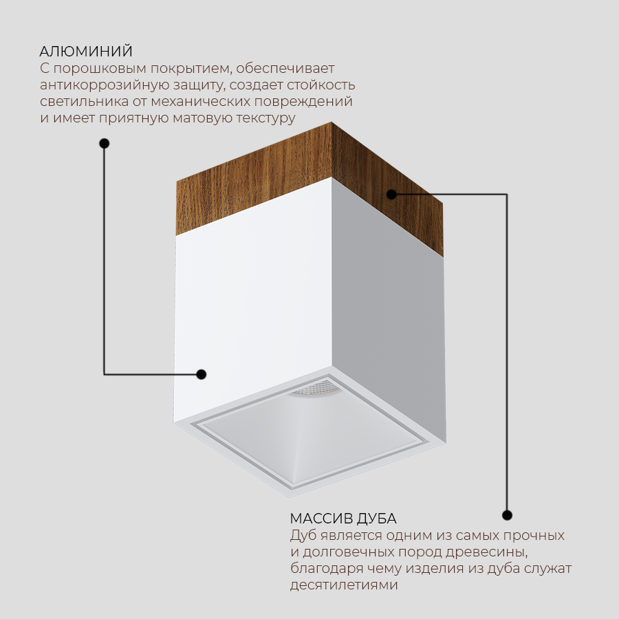 Накладной светодиодный светильник Ledron KUBING 130 Wooden White (4484)