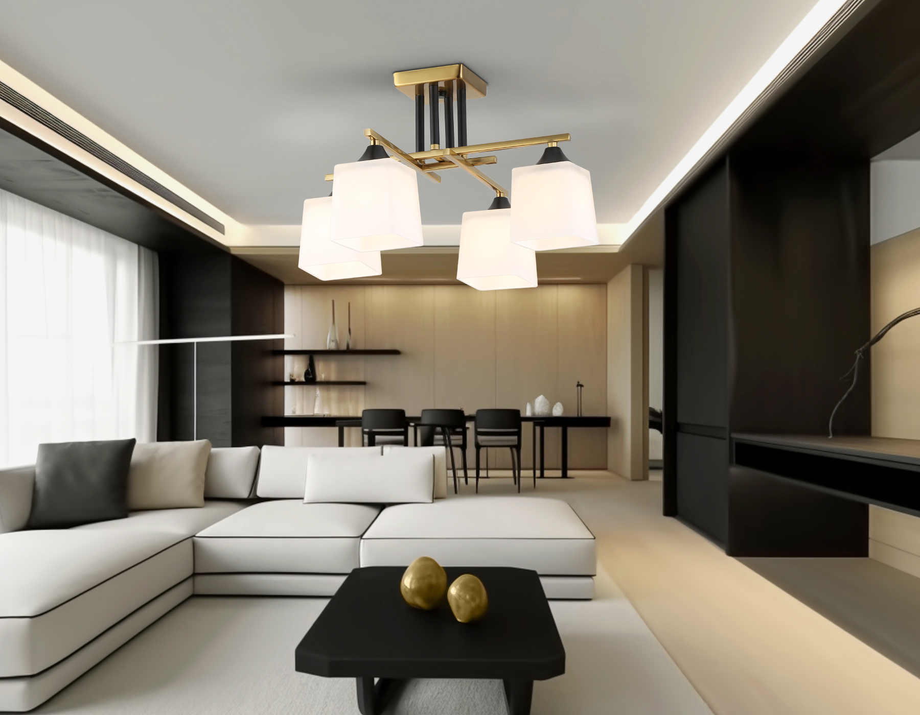 Люстра на штанге со стеклянными плафонами TR303042/4 CP медь E27/4 max 60W 420*420*260