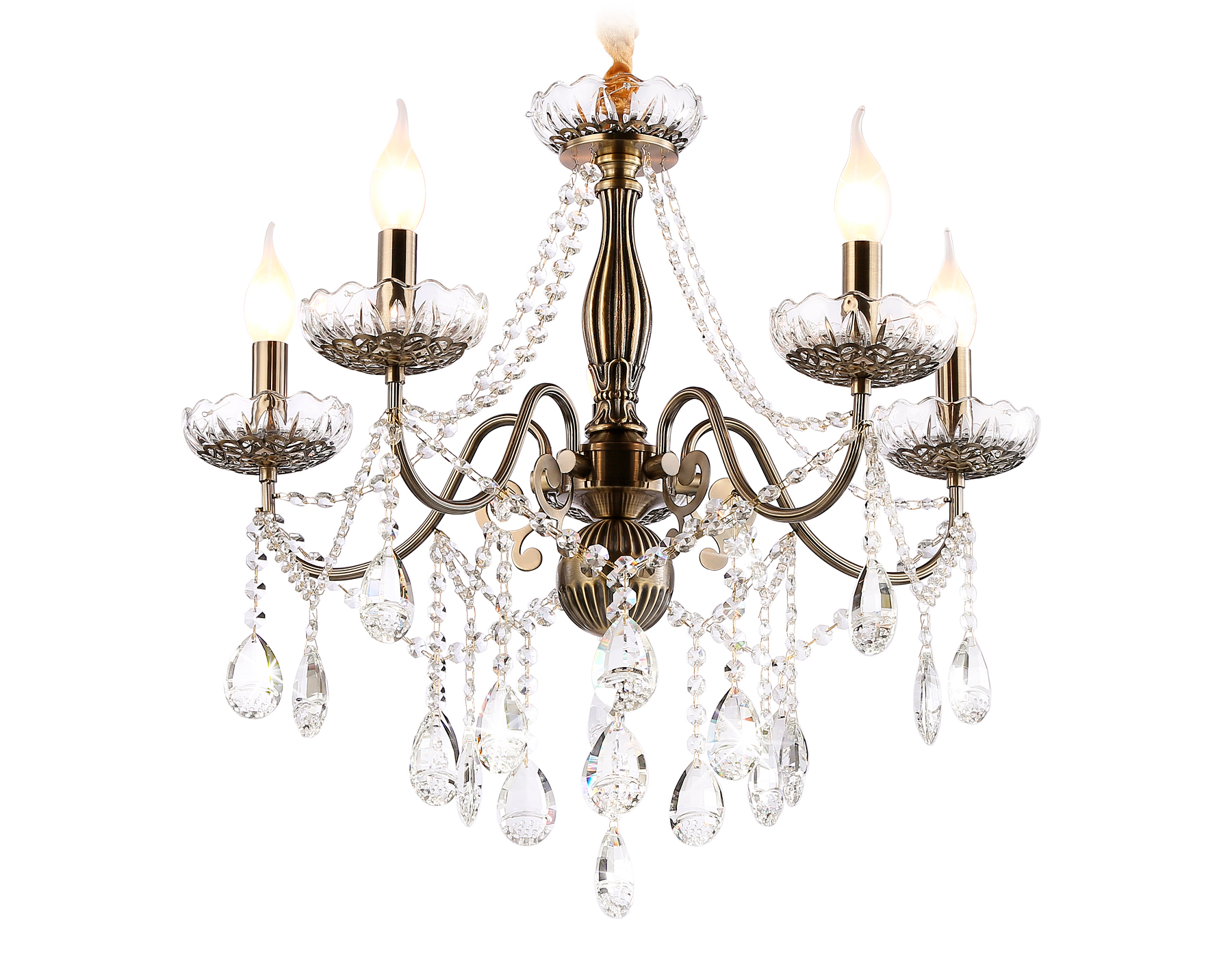 Подвесная классическая люстра с хрусталем TR4949/5 SB/CL бронза/прозрачный E14/5 max 40W D620*585