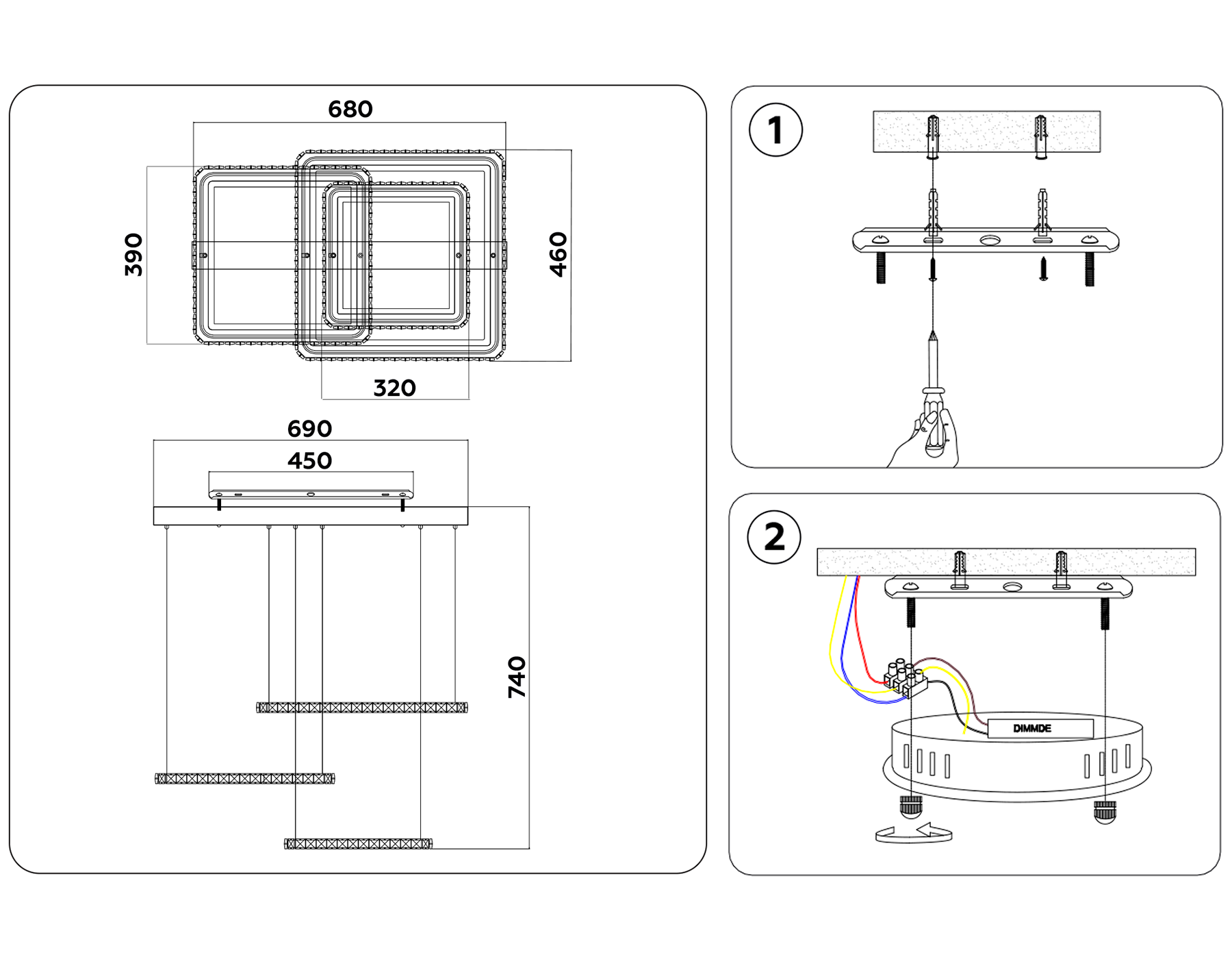Управляемый подвесной светодиодный светильник FA1761/3 GD золото 180W 3000K+6400K/3000K/6400K/4200K+4200K 680*460*740 (ПДУ РАДИО 2.4G)