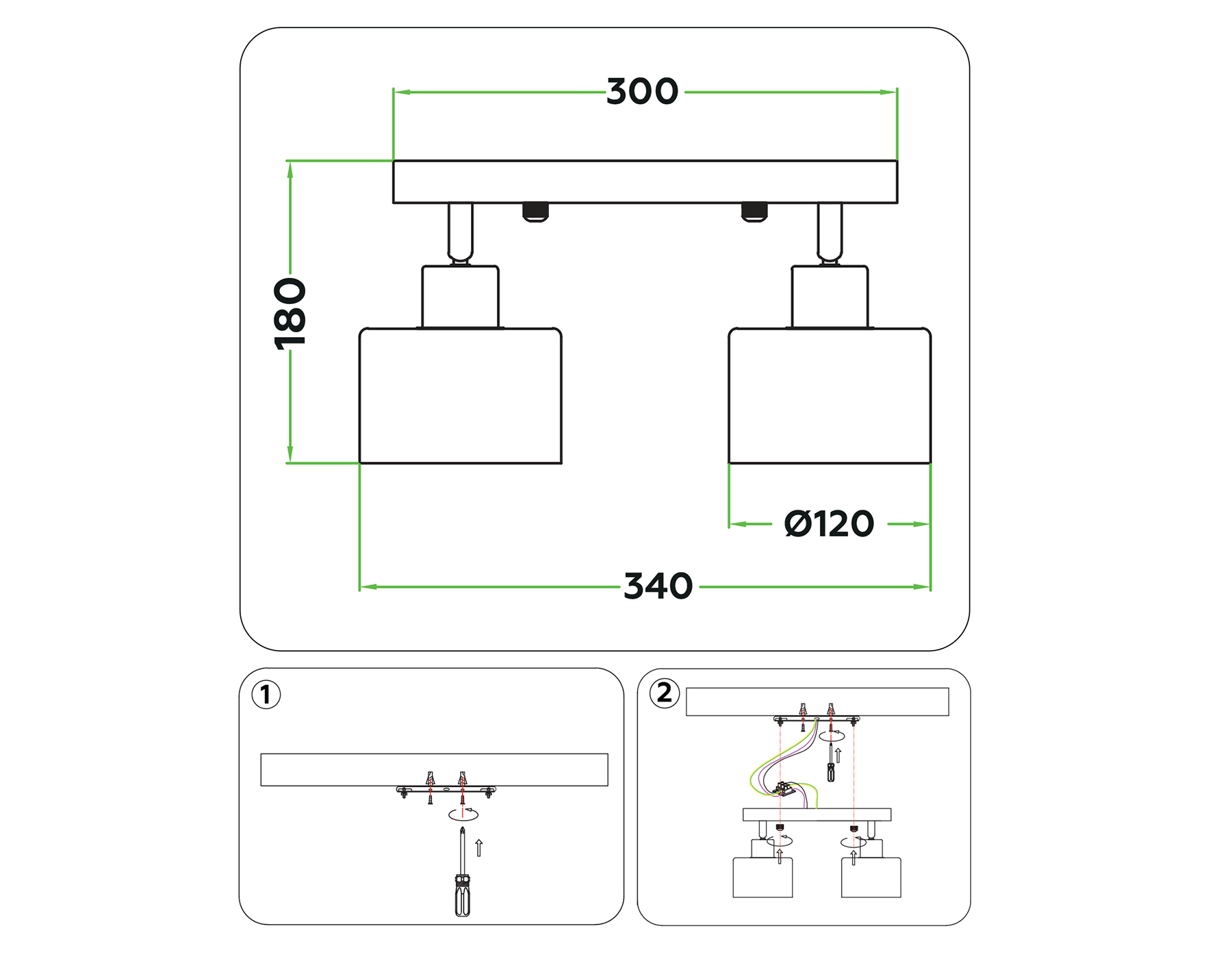 Настенно-потолочный спот в стиле лофт TR8141/2 WH белый E27*2 max 40W 340*120*180