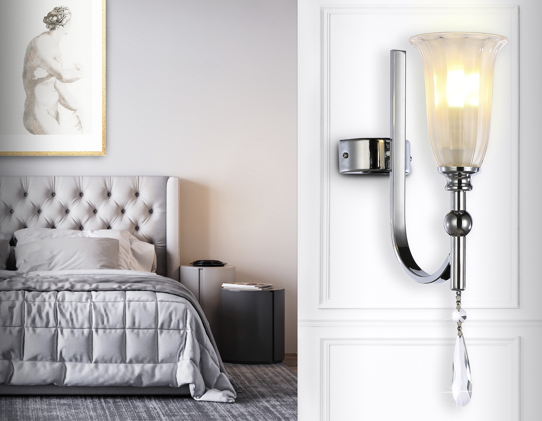 Настенный светильник с хрусталем TR3253 CH/FR хром/белый матовый E14 max 40W 375*100*225