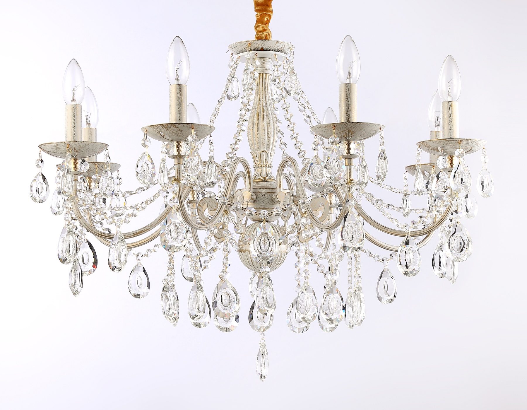 Классическая подвесная люстра с хрусталем TR4945/8 WH/GD/CL белый/золото/прозрачный E14/8 max 40W D715*555