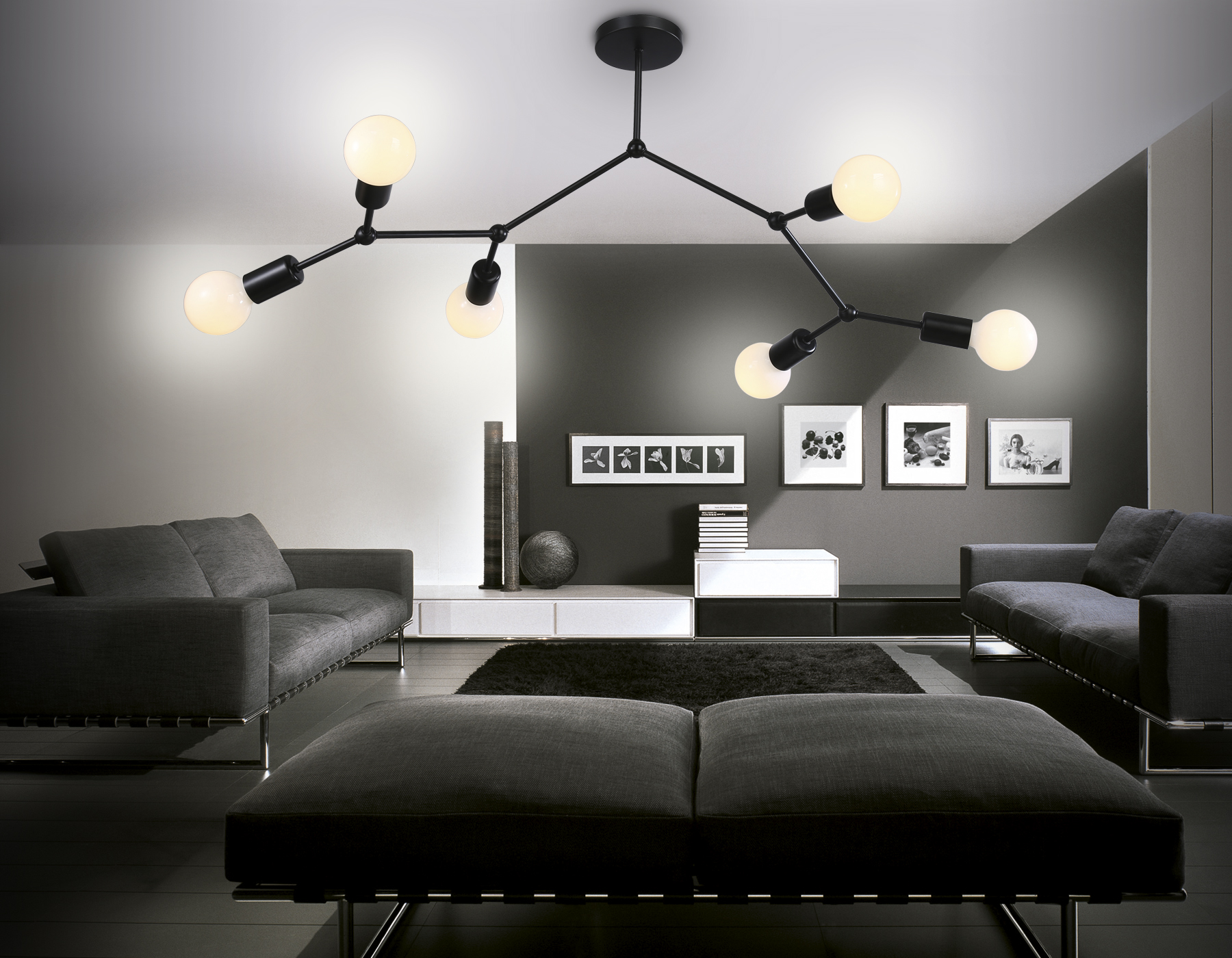 Потолочный светильник в стиле лофт TR8036/6 BK черный E27*6 max 40W D670*590