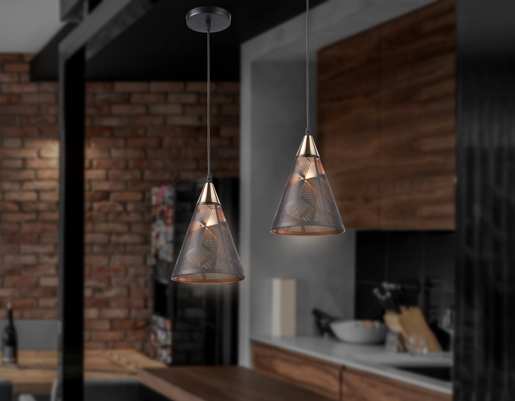 Подвесной светильник TR8431 BK/FGD черный/золото E27 max 40W D180*800