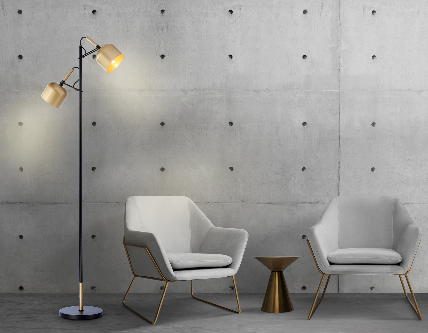 Светильник напольный с выключателем на проводе TR97125/2 GD/BK золото/черный E27*2 max 40W D130*223*1460