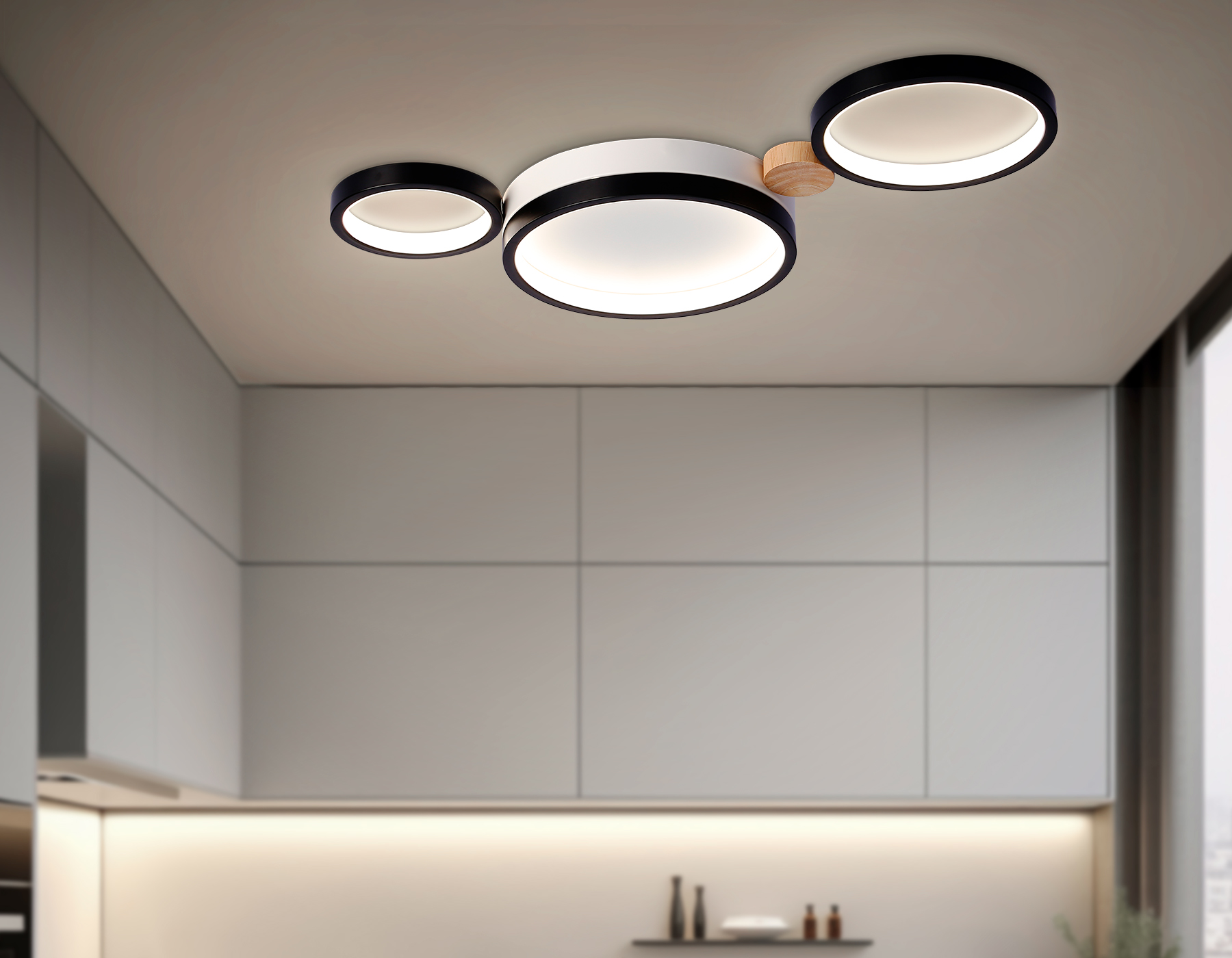 Настенно-потолочный светодиодный светильник с пультом FL4814/3 BK/WH черный/белый 3000K-6400K 45W 620*290*55 (ПДУ ИК)