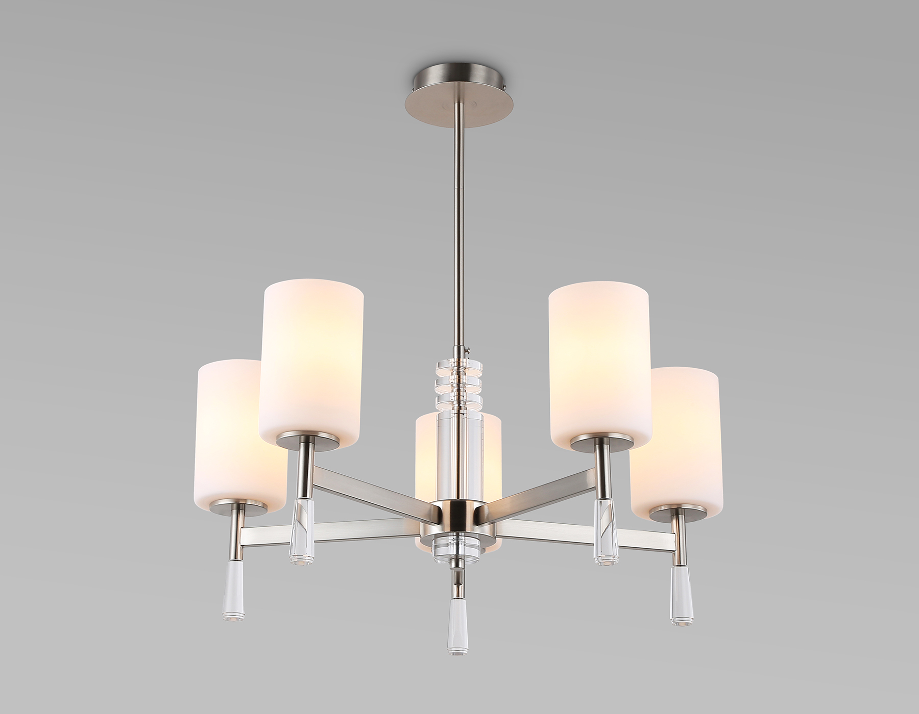 Люстра со стеклянными плафонами на штанге LH56251/5 SN/FR никель/белый матовый E27/5 max 60W D600*590