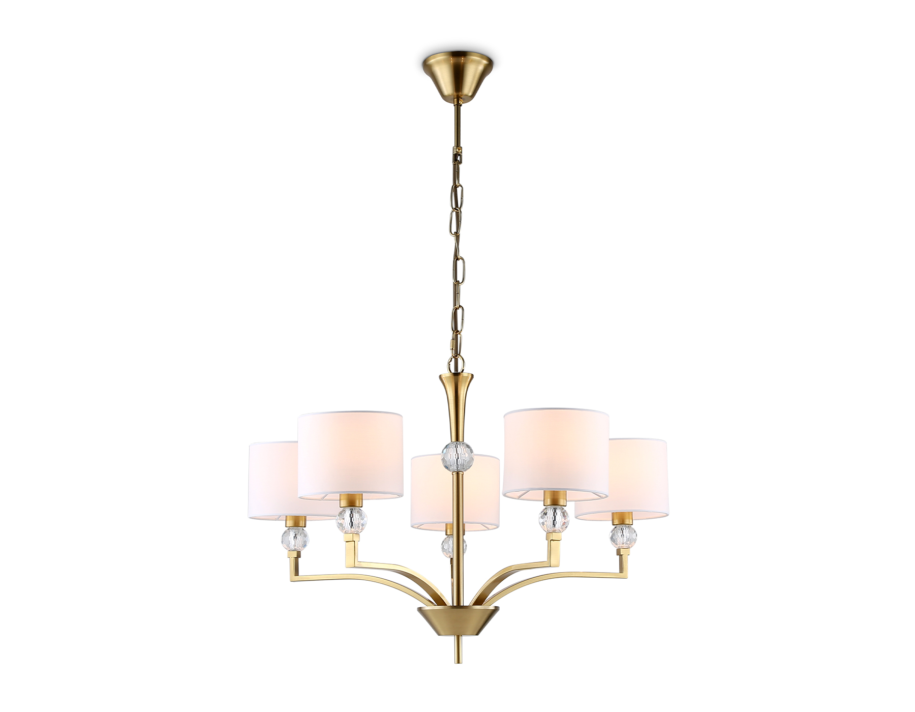 Подвесная люстра с абажурами и хрусталем LH71131/5 BS/WH латунь/белый E14/5 max 40W D660*880