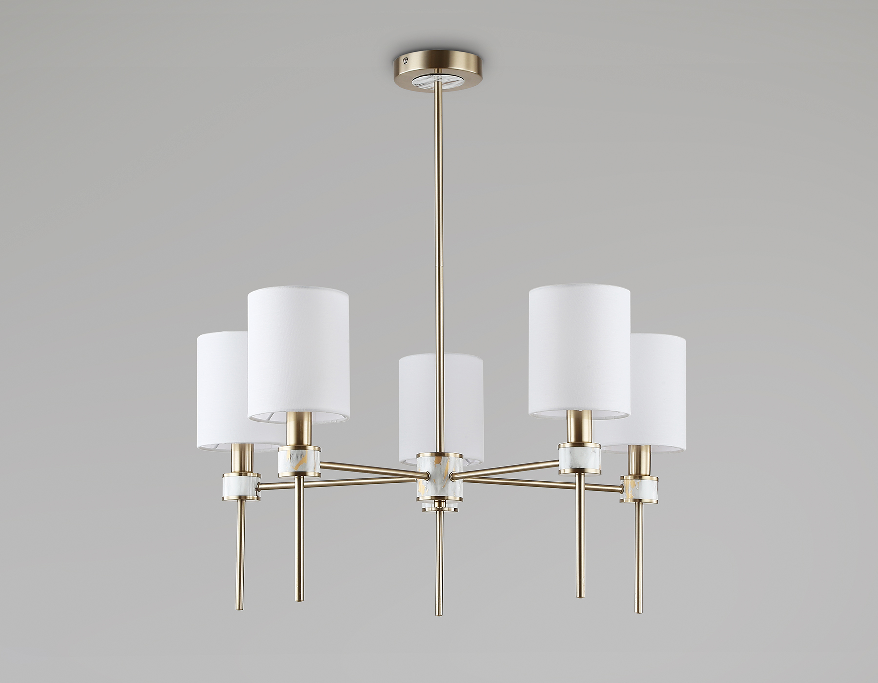 Люстра с абажурами на штанге LH72371/5 DBS/WH темная латунь/белый E14/5 max 40W D680*720