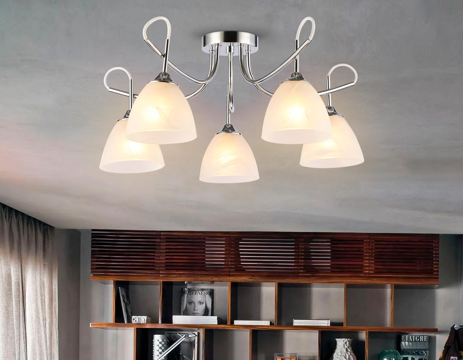 Потолочная люстра TR3042/5 CH/FR хром/белый матовый E27/5 max 40W D580*275