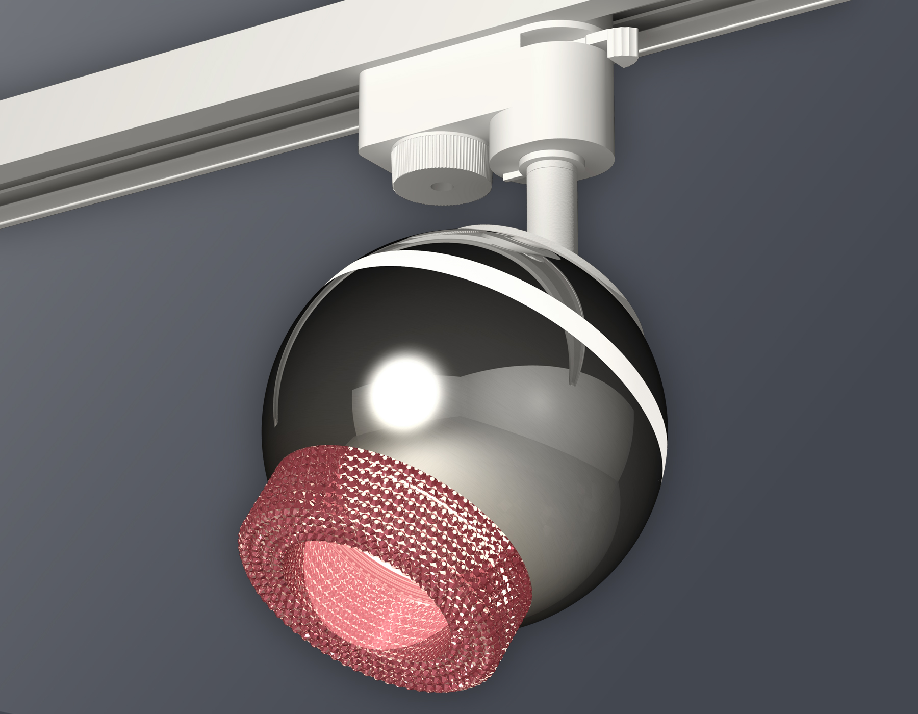 Комплект трекового однофазного светильника с подсветкой XT1104003 PSL/PI серебро полированное/розовый GU5.3 LED 3W 4200K (A2520, C1104, N7193)