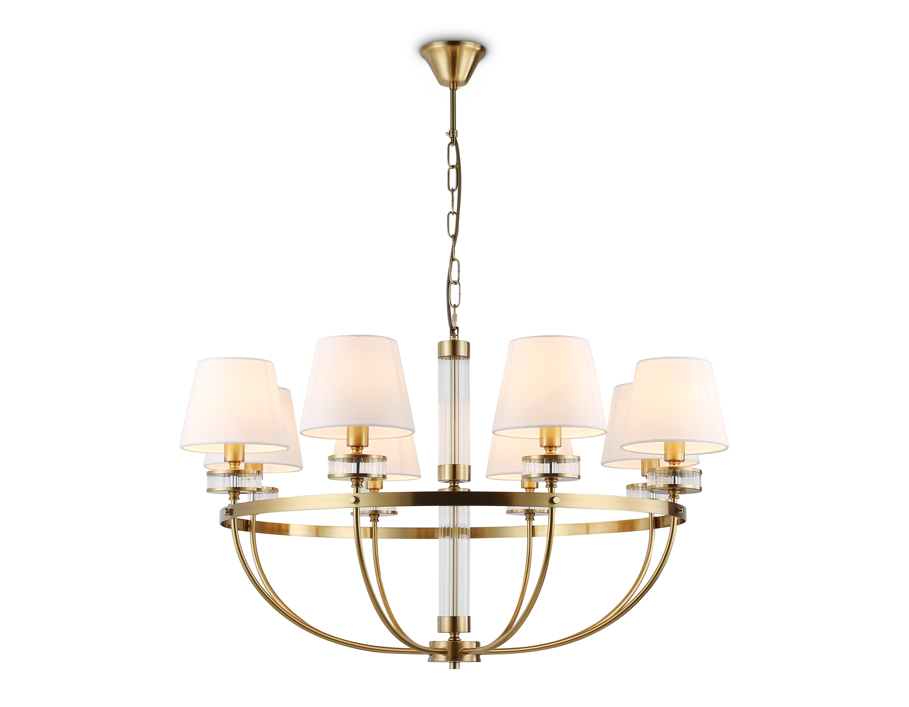 Подвесная люстра с абажурами LH71253/8 BS/WH латунь/белый E14/8 max 40W D870*990