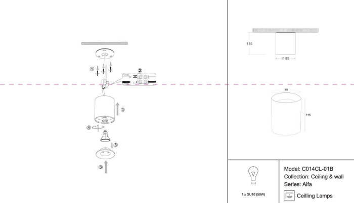 Накладной потолочный светильник Slim GU10 1x50Вт Maytoni Technical C014CL-01B (c014cl-01b)