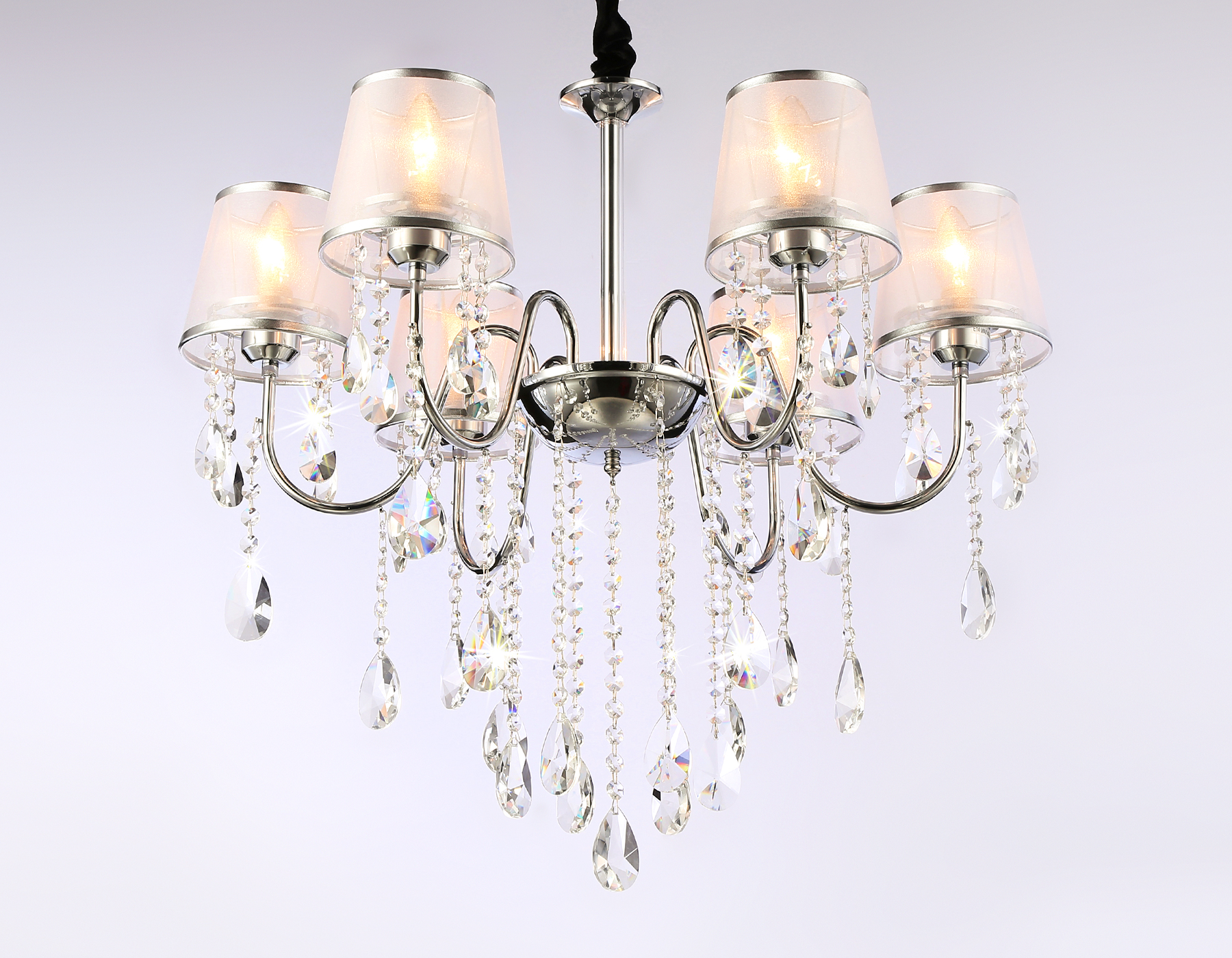 Подвесная люстра с абажурами и хрусталем TR4588/6 CH/SL хром/серебро E14/6 max 40W D660*570