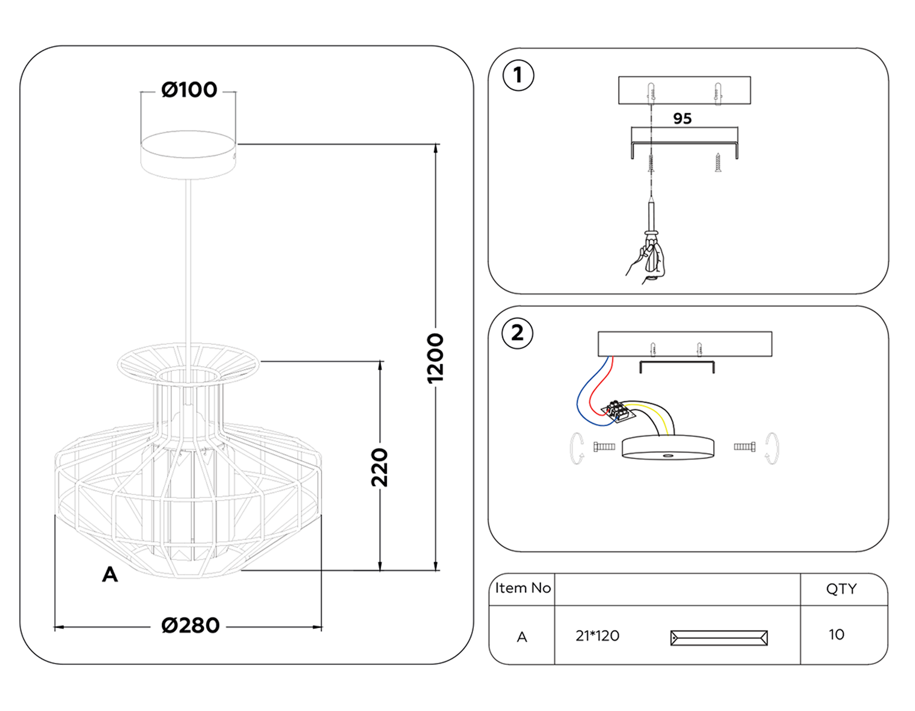 Подвесной светильник в стиле лофт TR5850 BK/CL черный/прозрачный E27 max 40W D240*1200