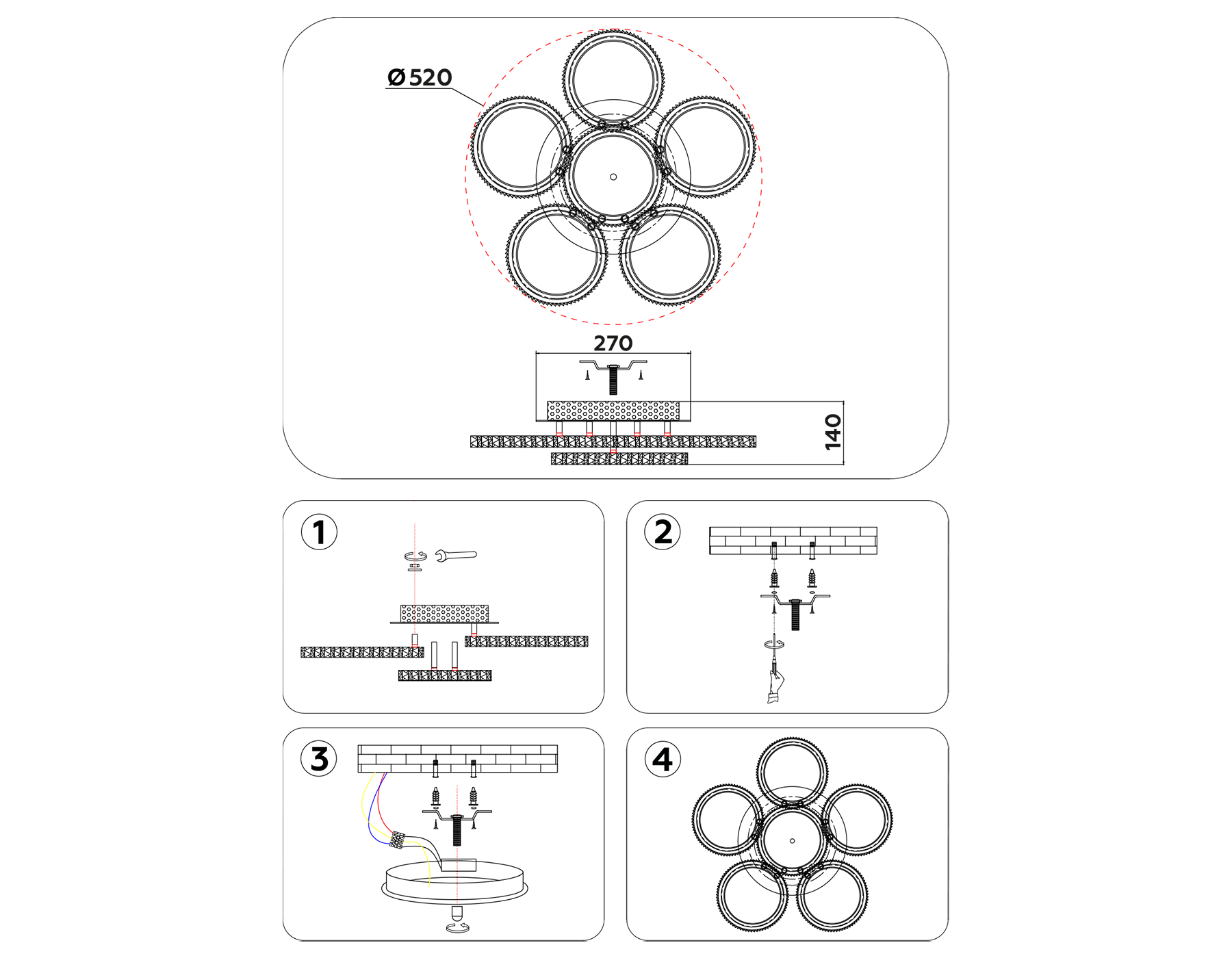 Потолочный светодиодный светильник с пультом FA9531/5+1 WH белый 120W 6400K/3000K D520*110 (ПДУ РАДИО 2.4G)