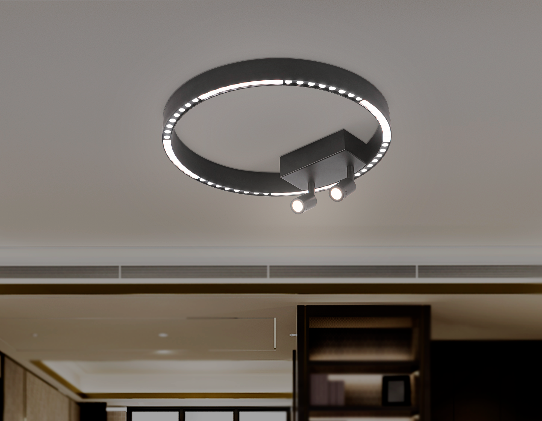 Потолочный светодиодный светильник FL5806/1+2 BK черный 25W 3000K/4200K/6400K D400*95 (без ПДУ)