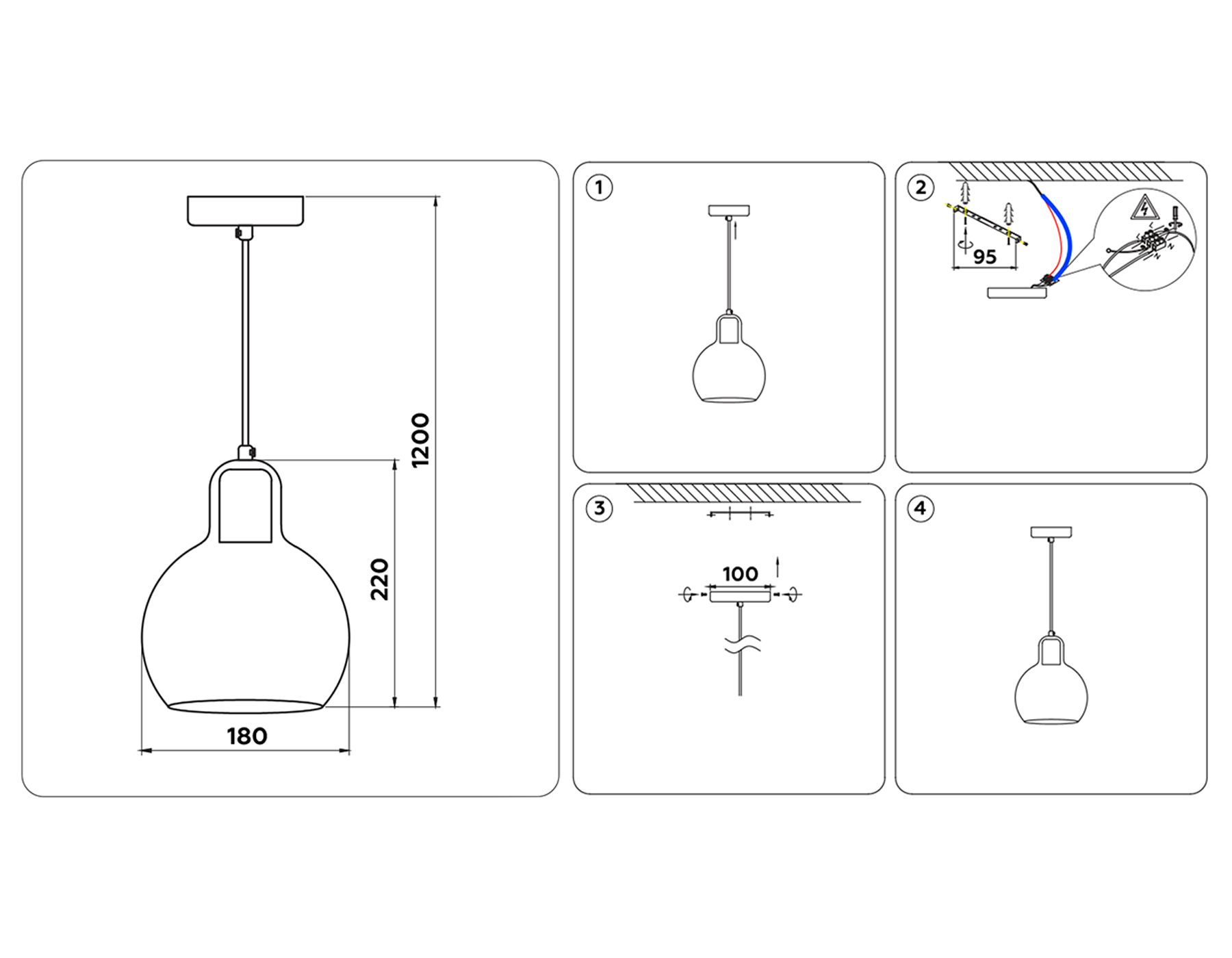 Подвесной светильник TR3516 CH/SM хром/дымчатый E27 max 40W D180*1200