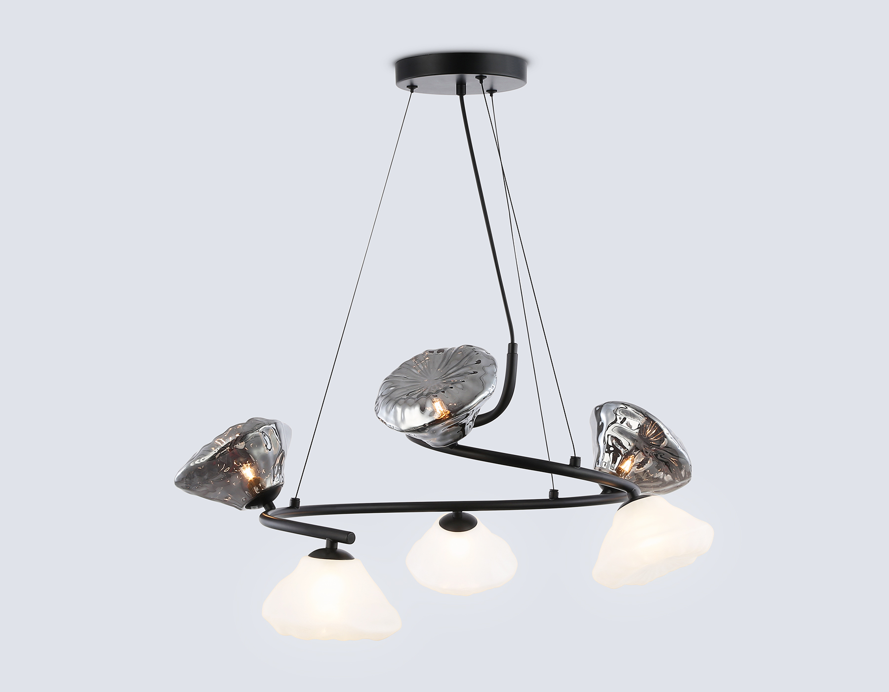 Подвесная люстра LH15003/6 BK/FR/SM черный/белый матовый/дымчатый G9*6 max 40W D630*1150