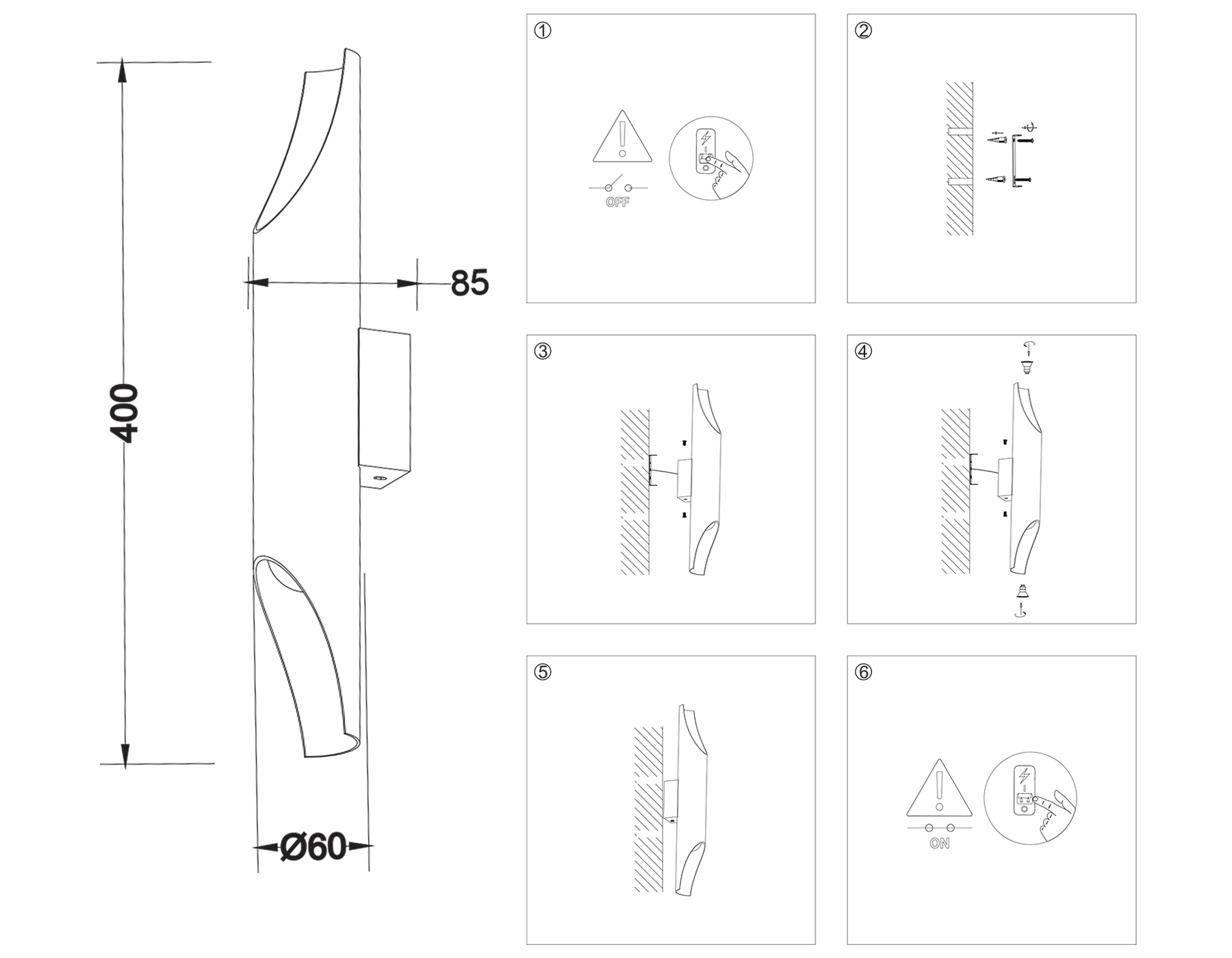 Светильник настенный со сменной лампой E27 TN5152/2 BK черный E27/2 max 40W 400*60*85
