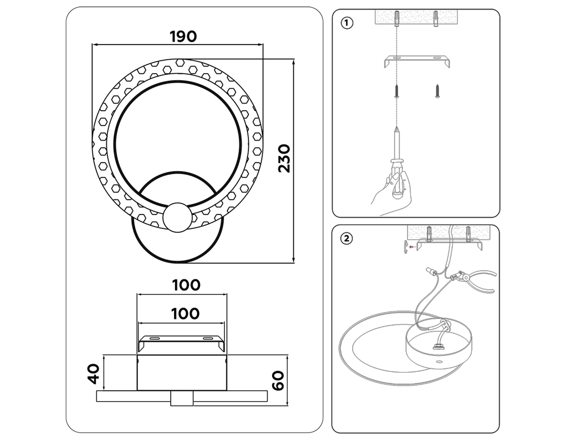 Настенный светодиодный светильник FA419 GD золото 6400K/3000K/4200K 12W 230*190*60