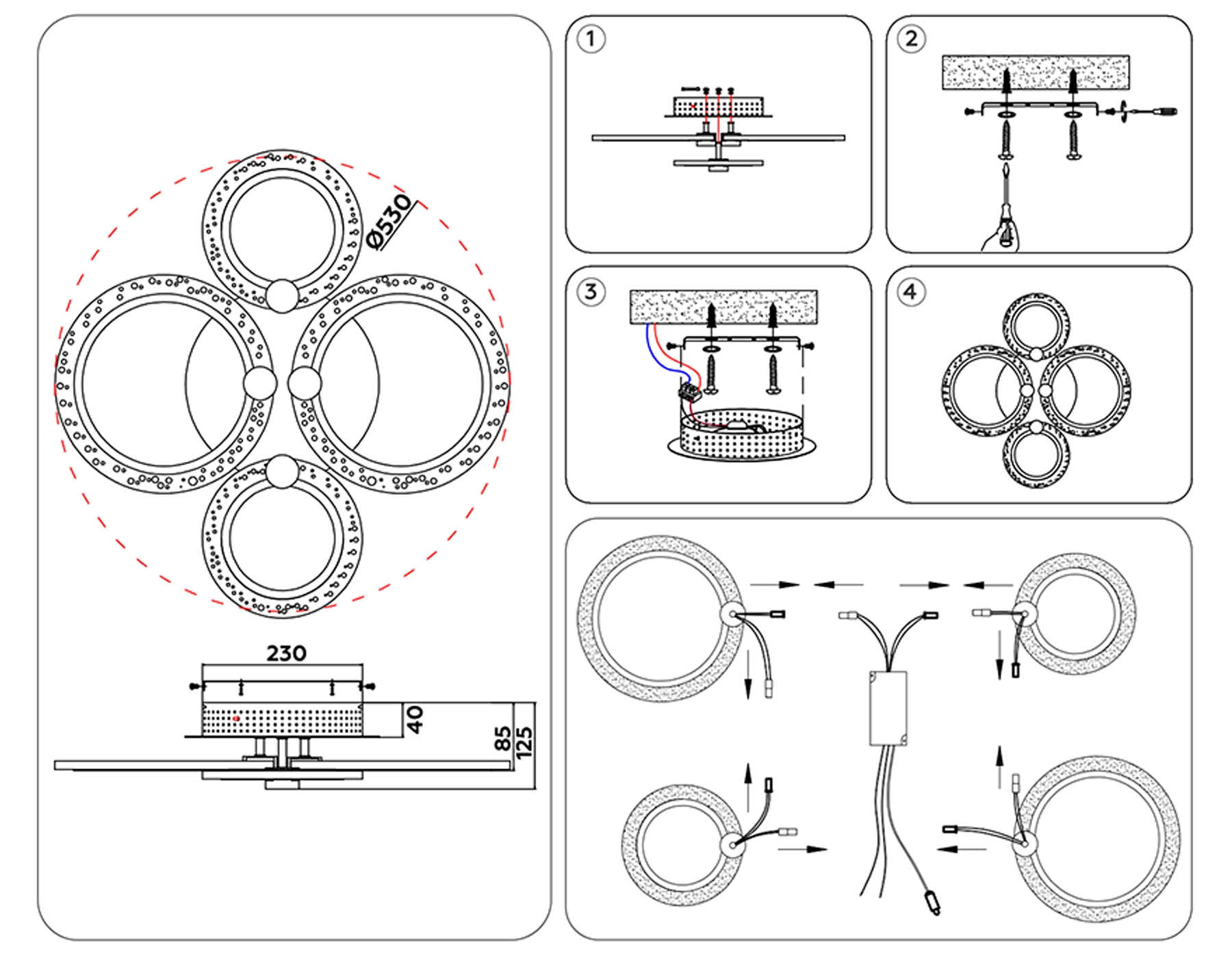 Потолочный светодиодный светильник с пультом FA4061/4 WH белый 4200K/3000+6400K/6400K+3000K 51W 530*480*125 (ПДУ ИК)