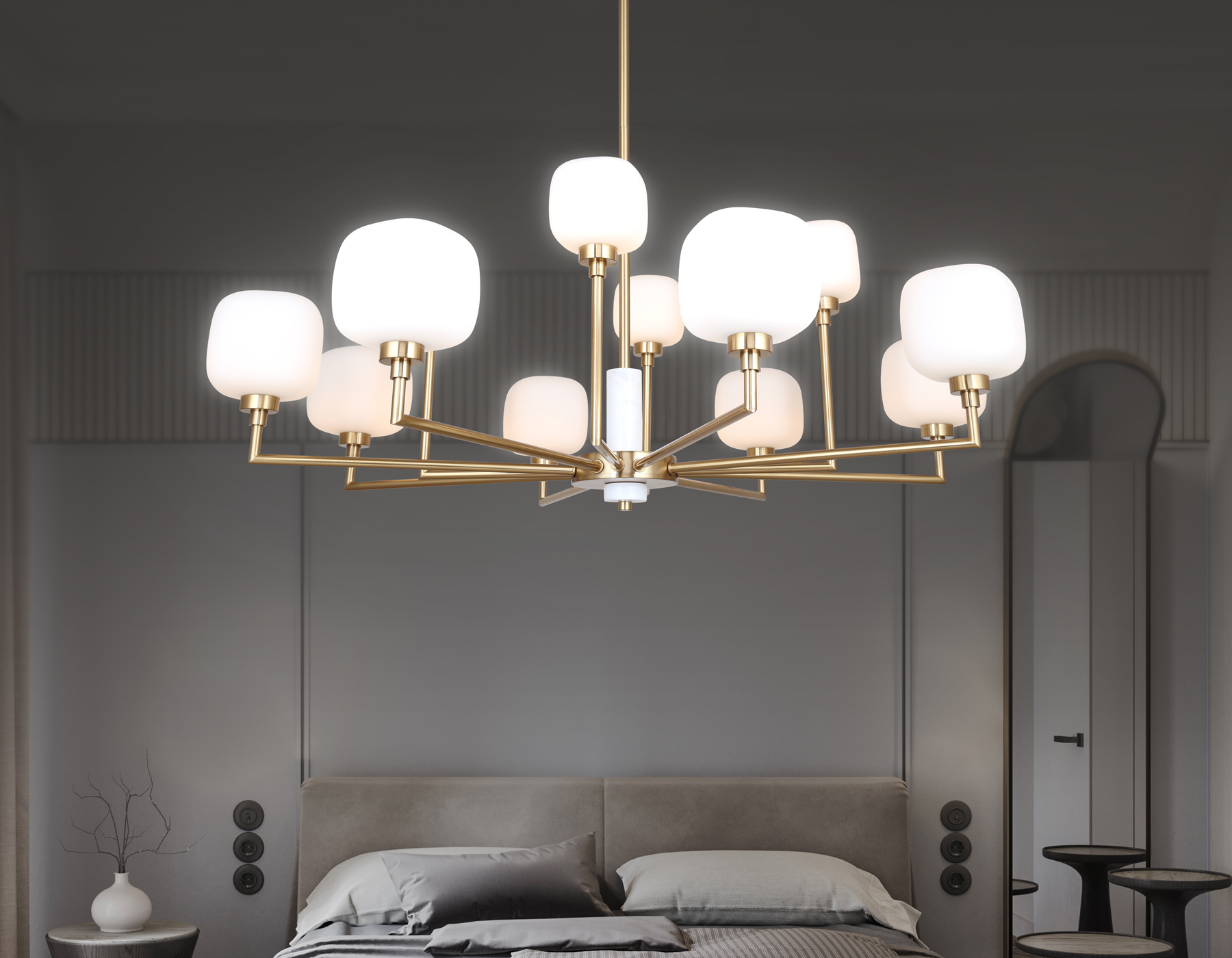 Люстра на штанге с мрамором LH53019/12 BS/FR латунь/белый матовый G9*12 max 40W D910*680