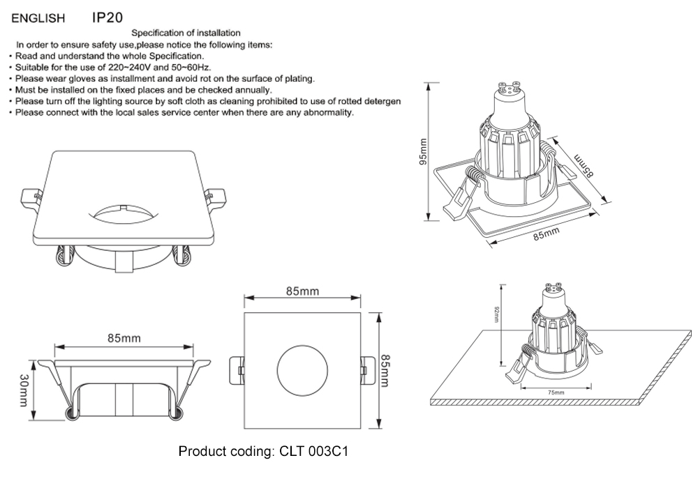 Светильник встраиваемый Crystal Lux CLT 003C1 BL