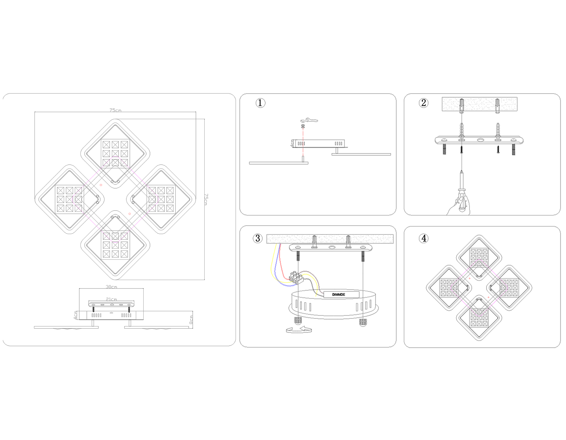 Потолочный светодиодный светильник с пультом FA288/4 CH хром 116W 750*750*80 (ПДУ РАДИО 2.4G)