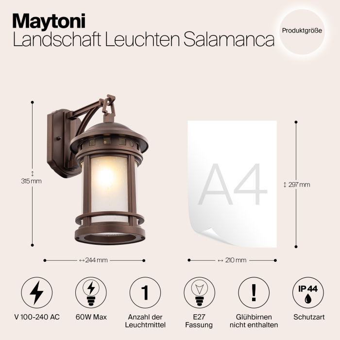 Настенный уличный фонарь IP44 Maytoni Salamanca O031WL-01BR (o031wl-01br)