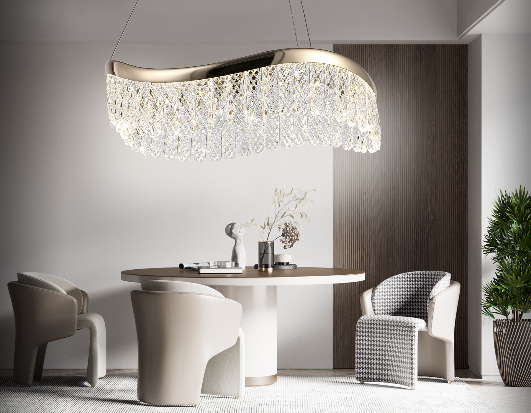 Подвесной светодиодный светильник с хрусталем TR49717 GD золото 34W 3000K/4200K/6400K D500*1010 (Без ПДУ)