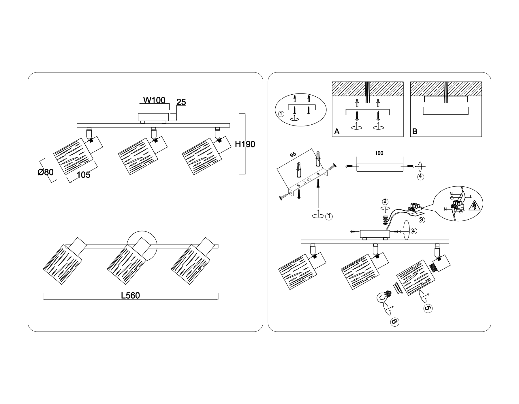 Настенно-потолочный спот в стиле лофт TR8669/3 BK/SB чёрный/бронза E14/3 max 60W 560*100*190