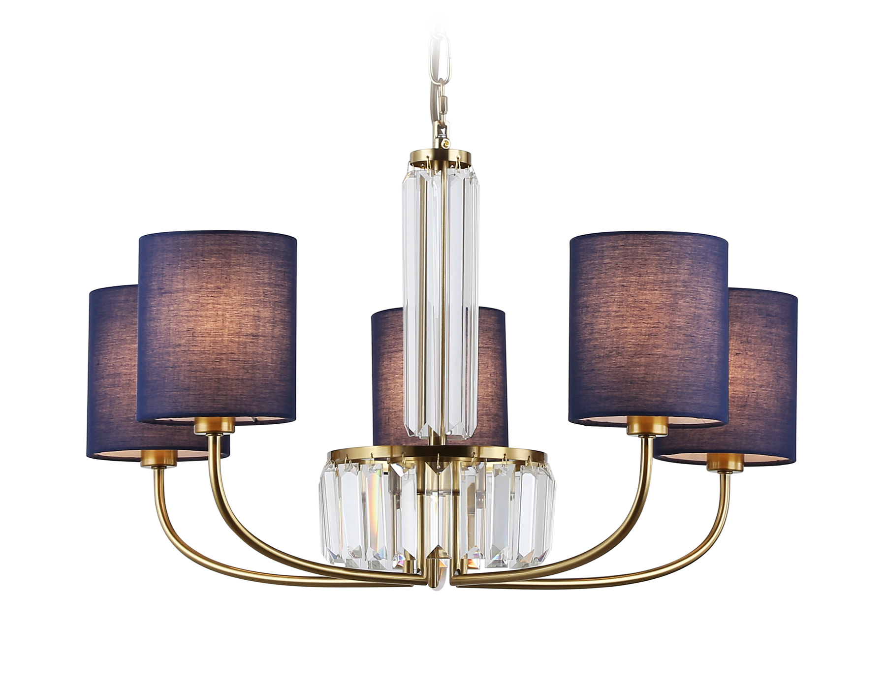 Подвесная люстра с абажурами и хрусталем LH71271/5 BS/DB латунь/темно синий E14/5 max 40W D650*840