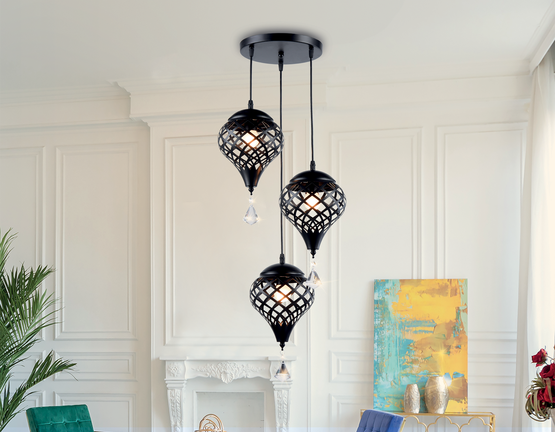 Подвесной светильник TR8444/3 BK черный E27/3 max 40W D350*800