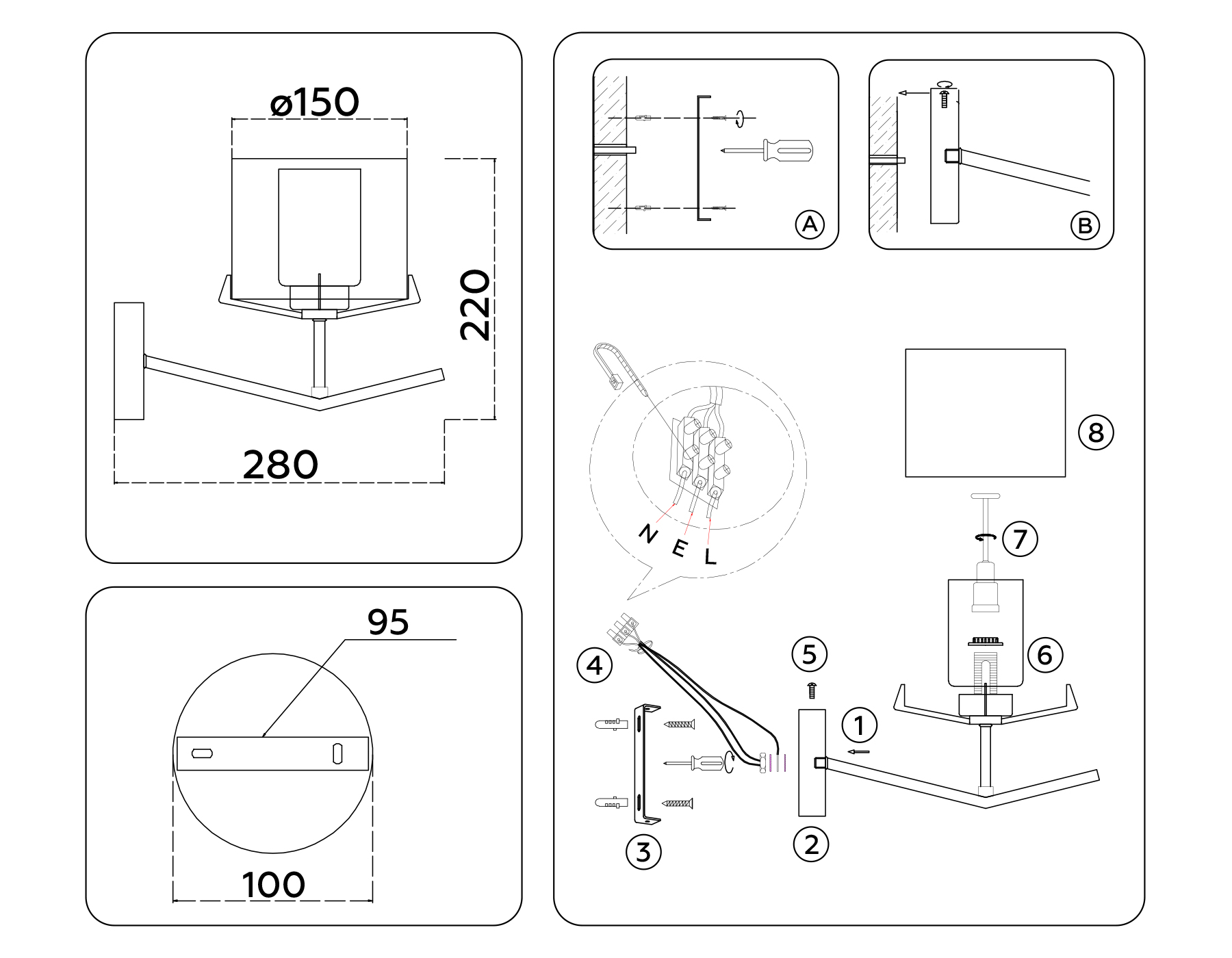 Настенный светильник LH57004 SN/FR никель/белый матовый E14 max 40W 280*150*220