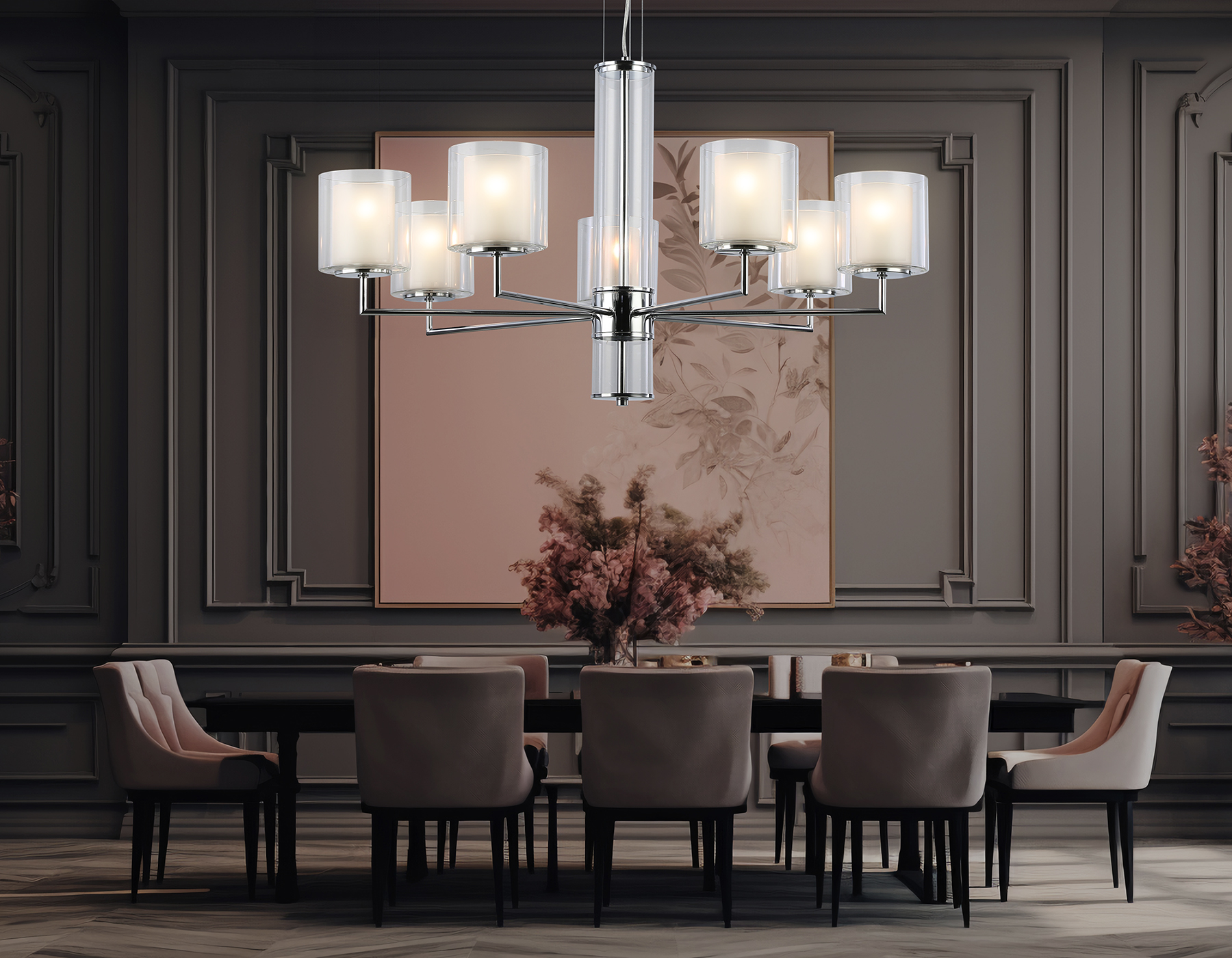 Подвесная люстра LH56003/7 СH/FR хром/белый матовый E14*7 max 40W D790*1260