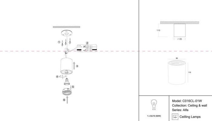 Накладной потолочный светильник Atom GU10 1x50Вт Maytoni Technical C016CL-01W (c016cl-01w)