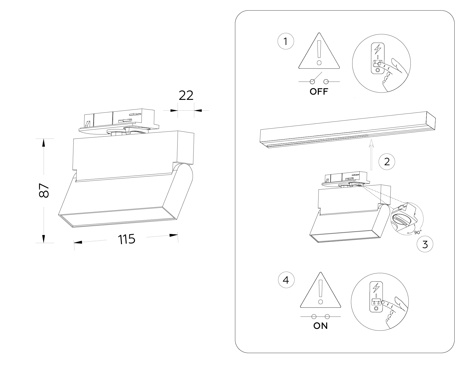 Трековый однофазный светодиодный светильник GL6803 BK черный LED 6W 4200K 115*22*87