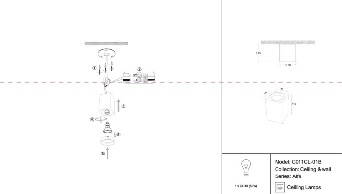 Накладной потолочный светильник Focus GU10 1x50Вт Maytoni Technical C011CL-01B (c011cl-01b)