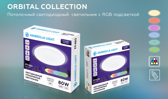 Светодиодный светильник c подсветкой RGB FF470 WH белый 60W D450*70 (ПДУ ИК)