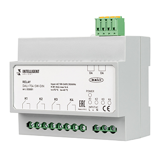 INTELLIGENT ARLIGHT Релейный модуль DALI-704-SW-DIN (BUS, 4х16A) (IARL, IP20 Пластик, 3 года) 033051