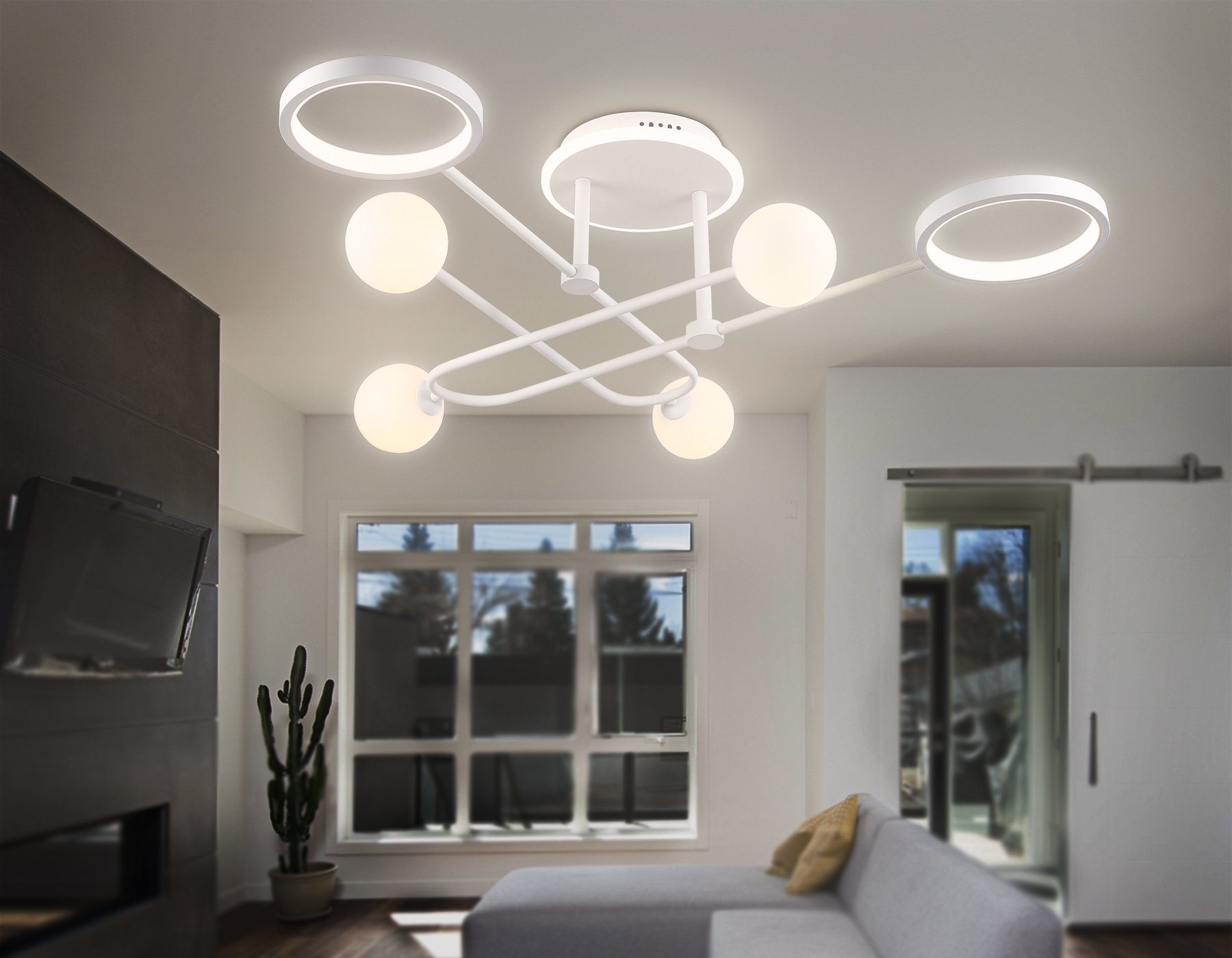 Потолочный светодиодный светильник со сменной лампой и пультом управления FL66229/6 WH белый 48W 3000K-6400K+G9/4 880*880*240 (ПДУ ИК)