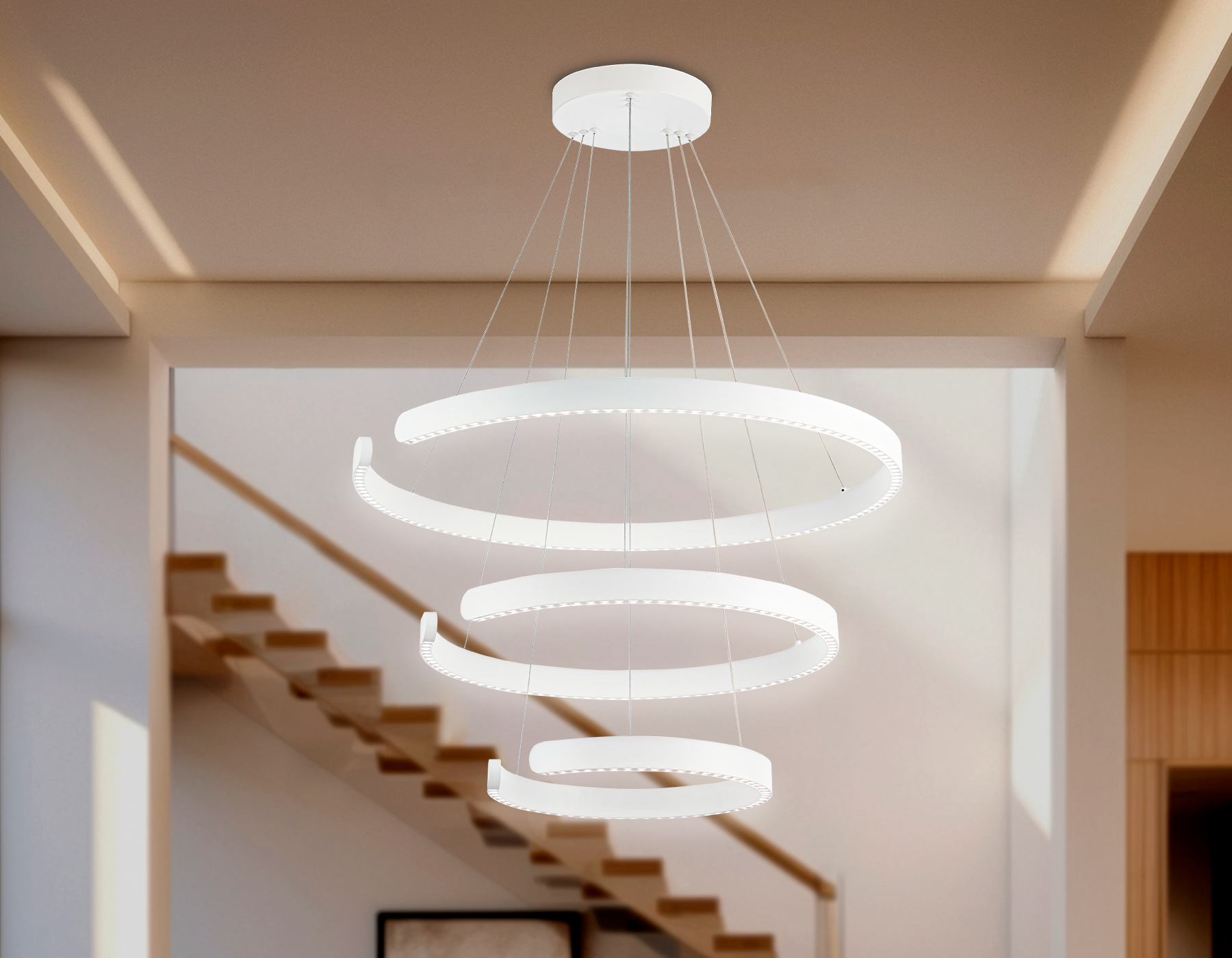 Подвесной светодиодный светильник FL5887/3 WH белый 90W 3000K/4200K/6400K D800/600/400*1200 (без ПДУ)